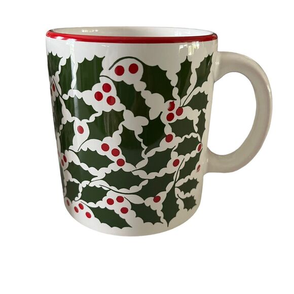 Waechtersbach Coffee Mugs Set of 4 Christmas Holly White Ceramic Holiday Green - Picture 6 of 11